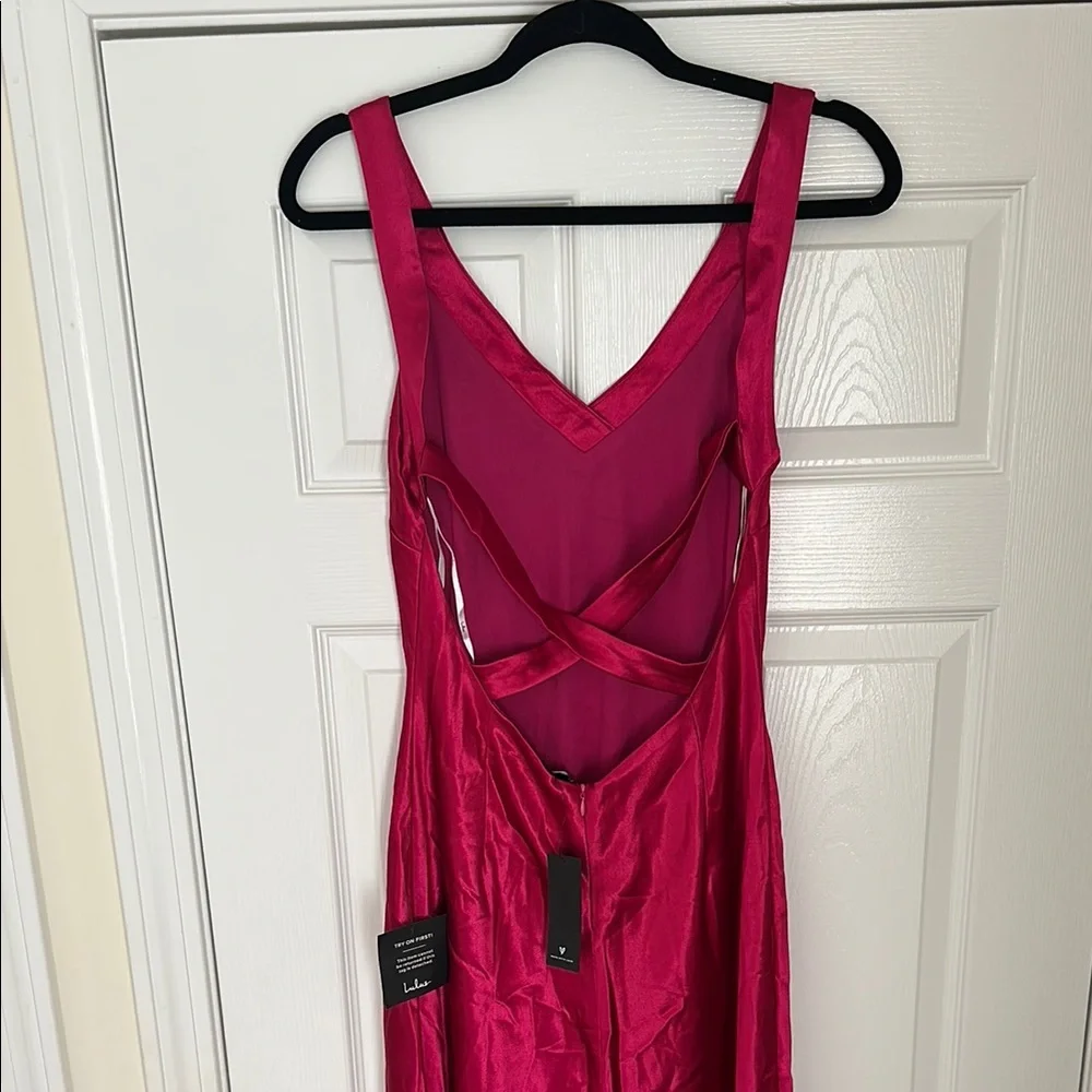 Lulu's Magenta Satin Maxi Dress - Picture 8 of 8